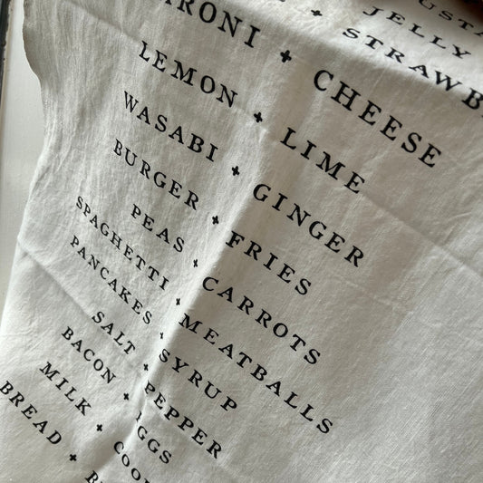 close up of food pairing list table runner 