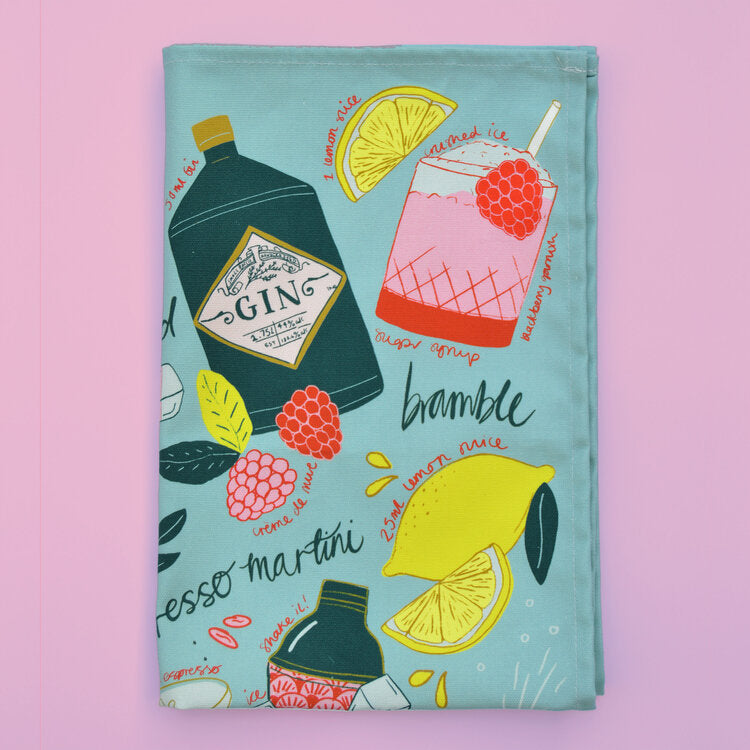 Details of cocktail party tea towel or kitchen towel 