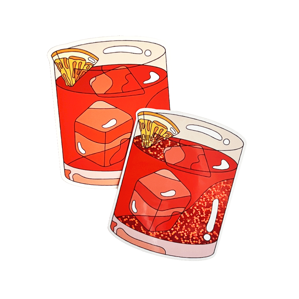 2-pack Negroni cocktail stickers -- one negroni, one sbagliato 