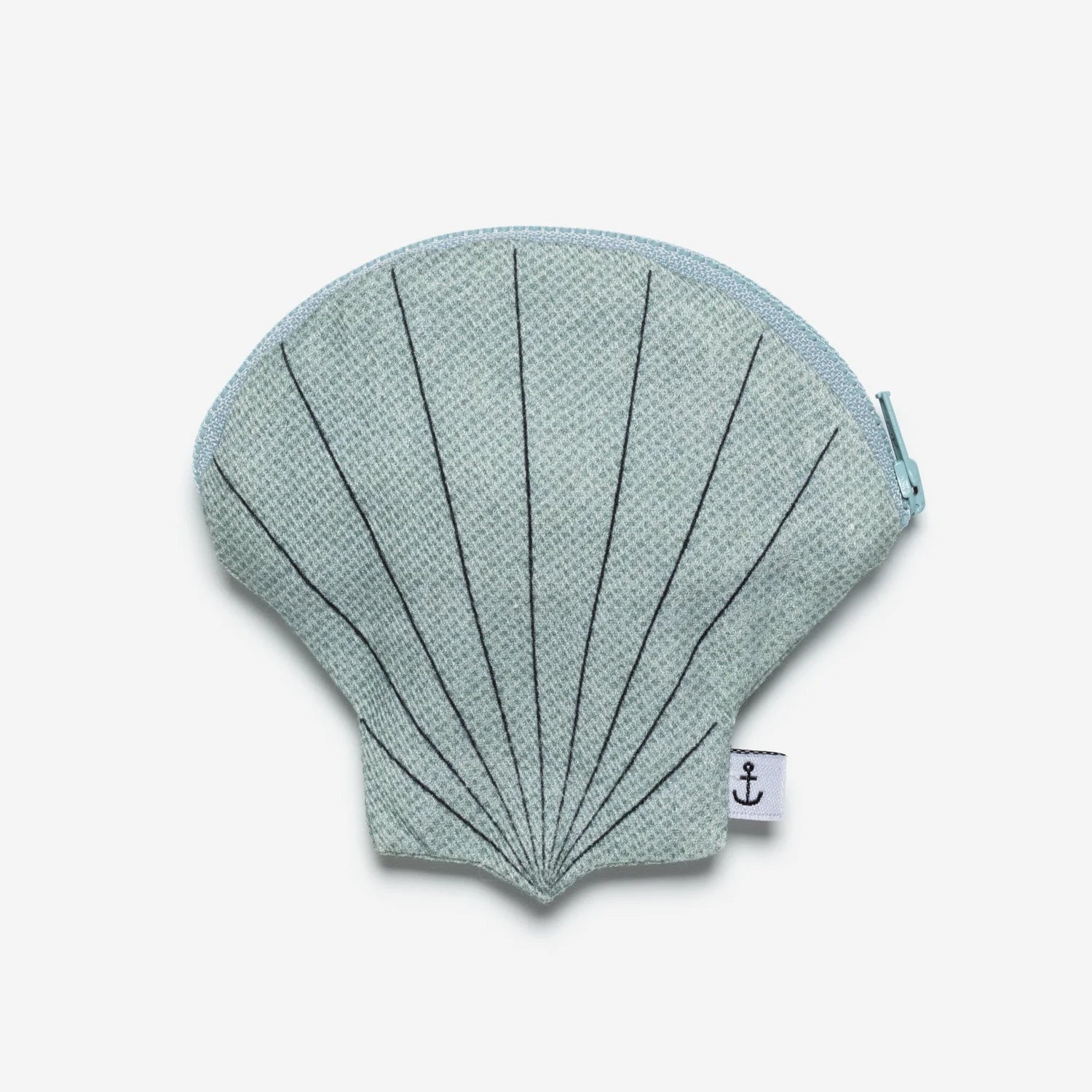 Exterior of oyster shell zippered pouch --- oyster shell is light blue 