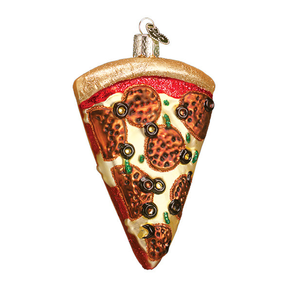 Pizza slice (with pepperonis and black olives) Christmas ornament 
