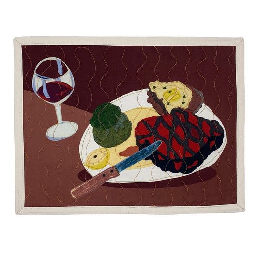 Wine and steak dinner placemat by Quirky Digs --printed and topstitched poly canvas placemat