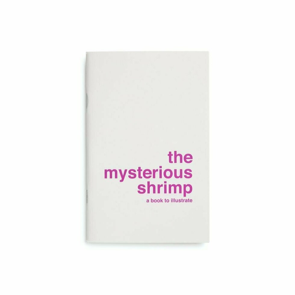 Front cover reads "the mysterious shrimp -- a book to illustrate" All in purple font on a white background. 