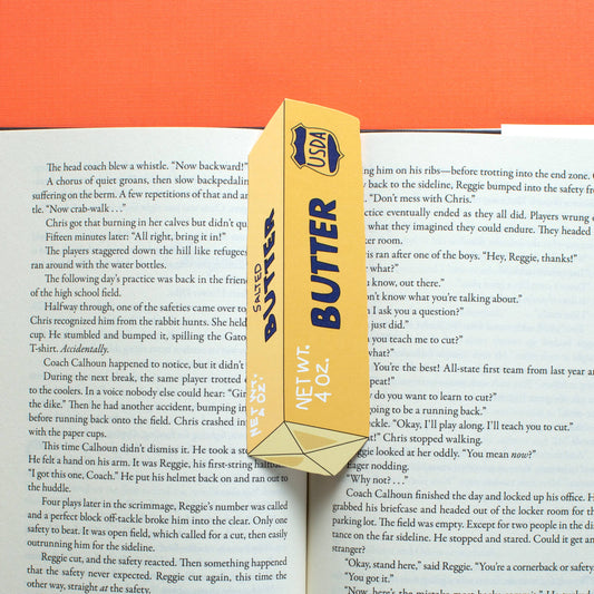 Bookmark that looks like a stick of butter 
