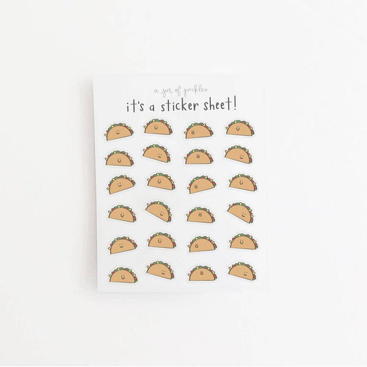 Sticker sheet consisting of 24 mini taco clear stickers 