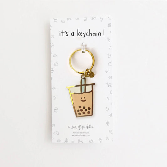 Photo of Boba Keychain with teal colored straw.