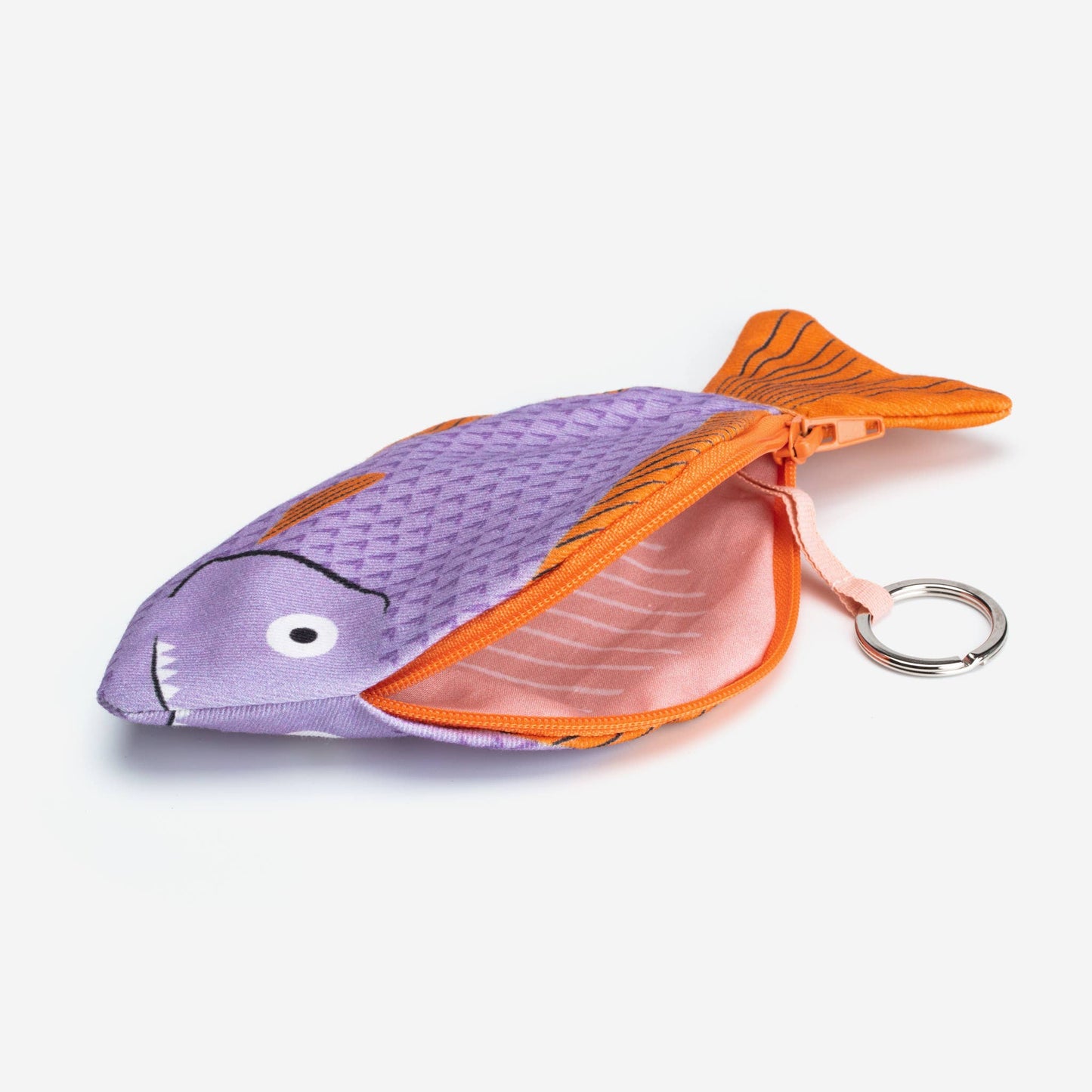 Interior of Piranha fish pouch. Includes attached keyring 