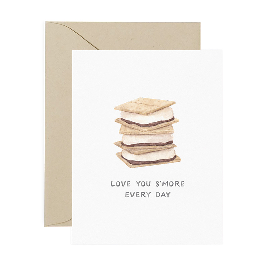 Card that reads "Love you S'More every day" with a stack of three smores.