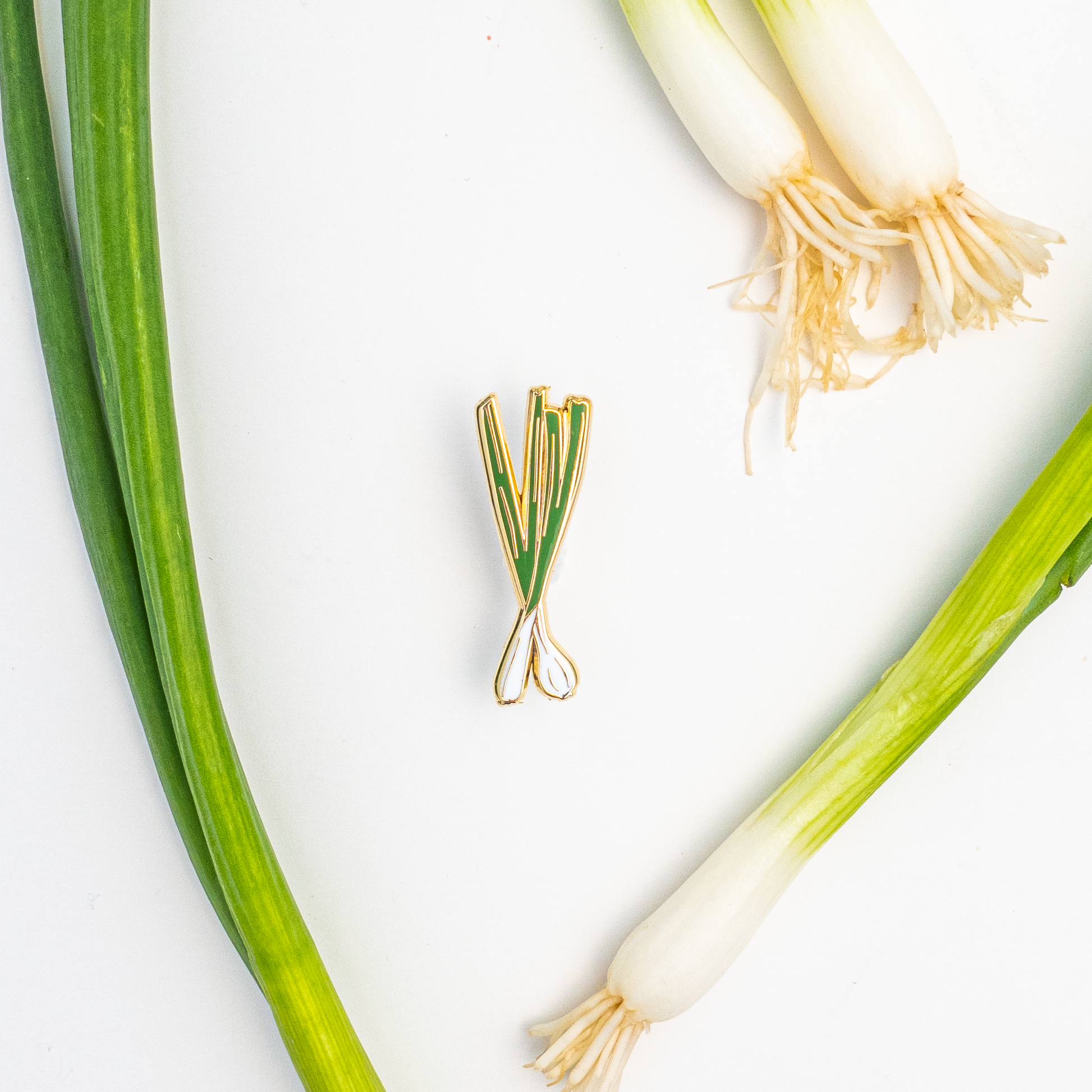 Green onion enamel pin 