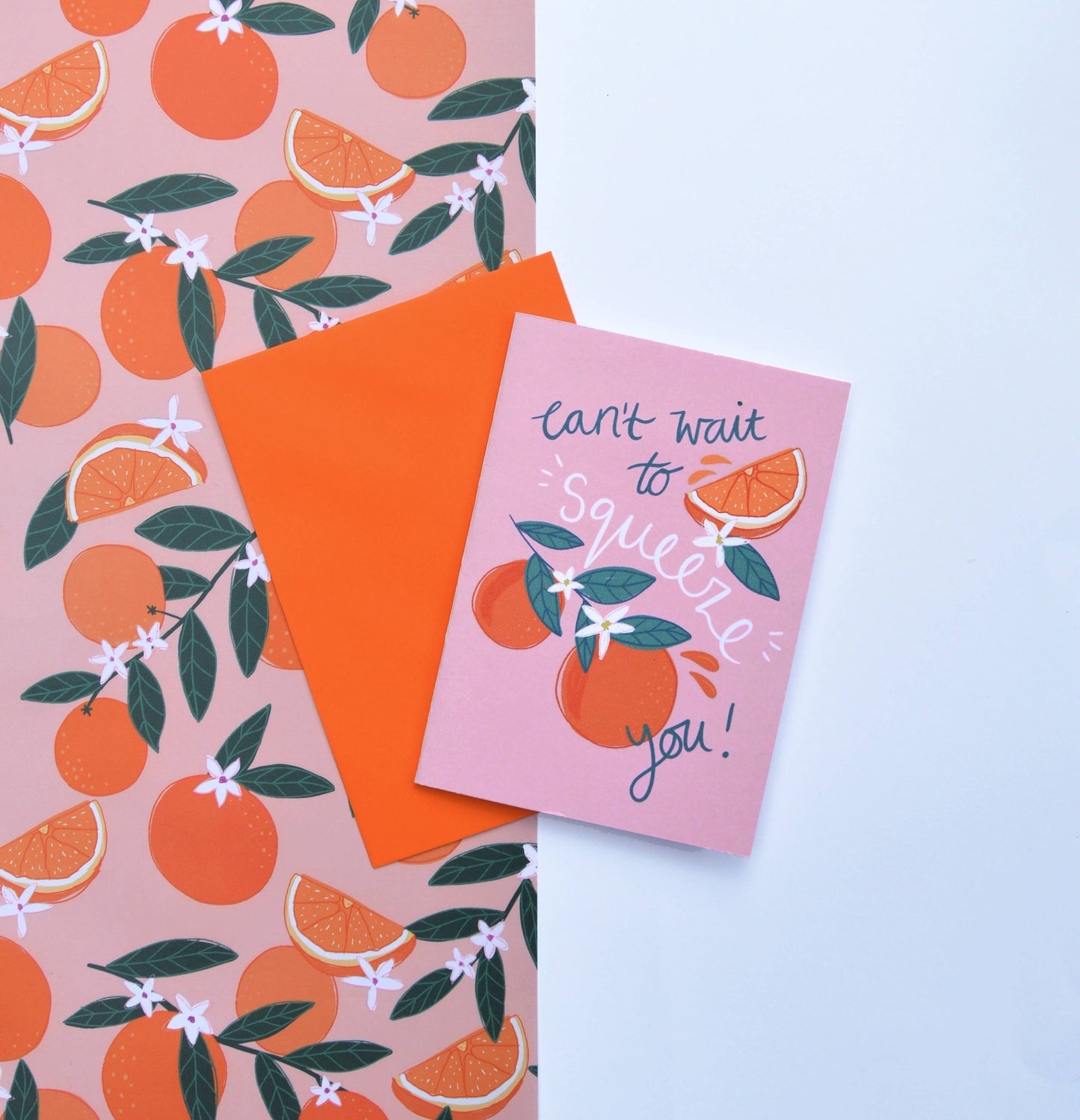 Wrapping paper and card with sevilla oranges on it 