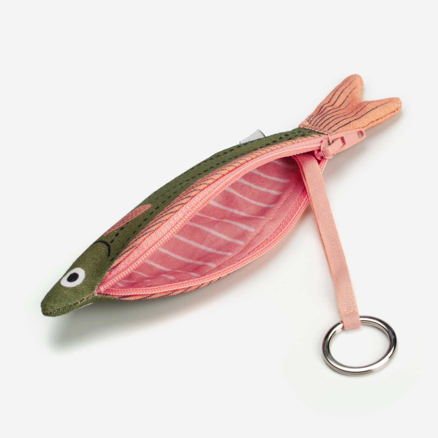 Interior of Green Fusilier fish keychain pouch