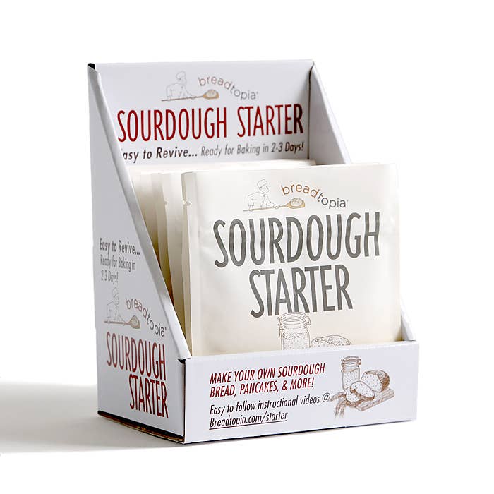 Sourdough starter packets inside it's display box