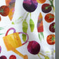 close up of the garden veggies and watering can design 