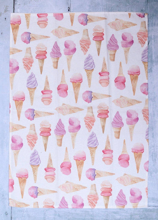 Kitchen towel with different ice cream cones as the design print 