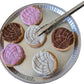 Pan Dulce plush coin purses in pink, white and brown 