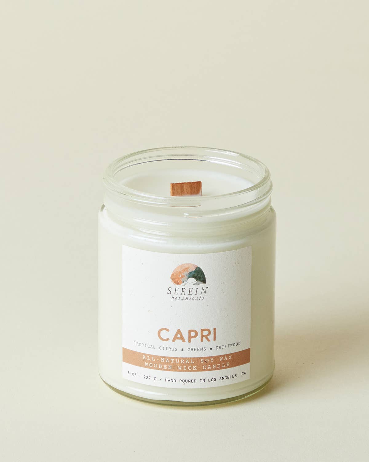 Capri scented soy wooden wick candle 
