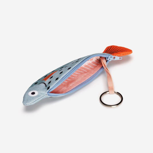 Interior of Small Whiting fish pouch. Includes attached keyring 