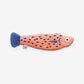 Small Whiting fish pouch in pink -- body is pink with black markings, fins are blue with stripes 