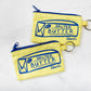 Two salted butter zippered pouches -- printed in blue ink on front is image of a stick of butter that reads "NY" in top left corner and "Salted Butter" in center 