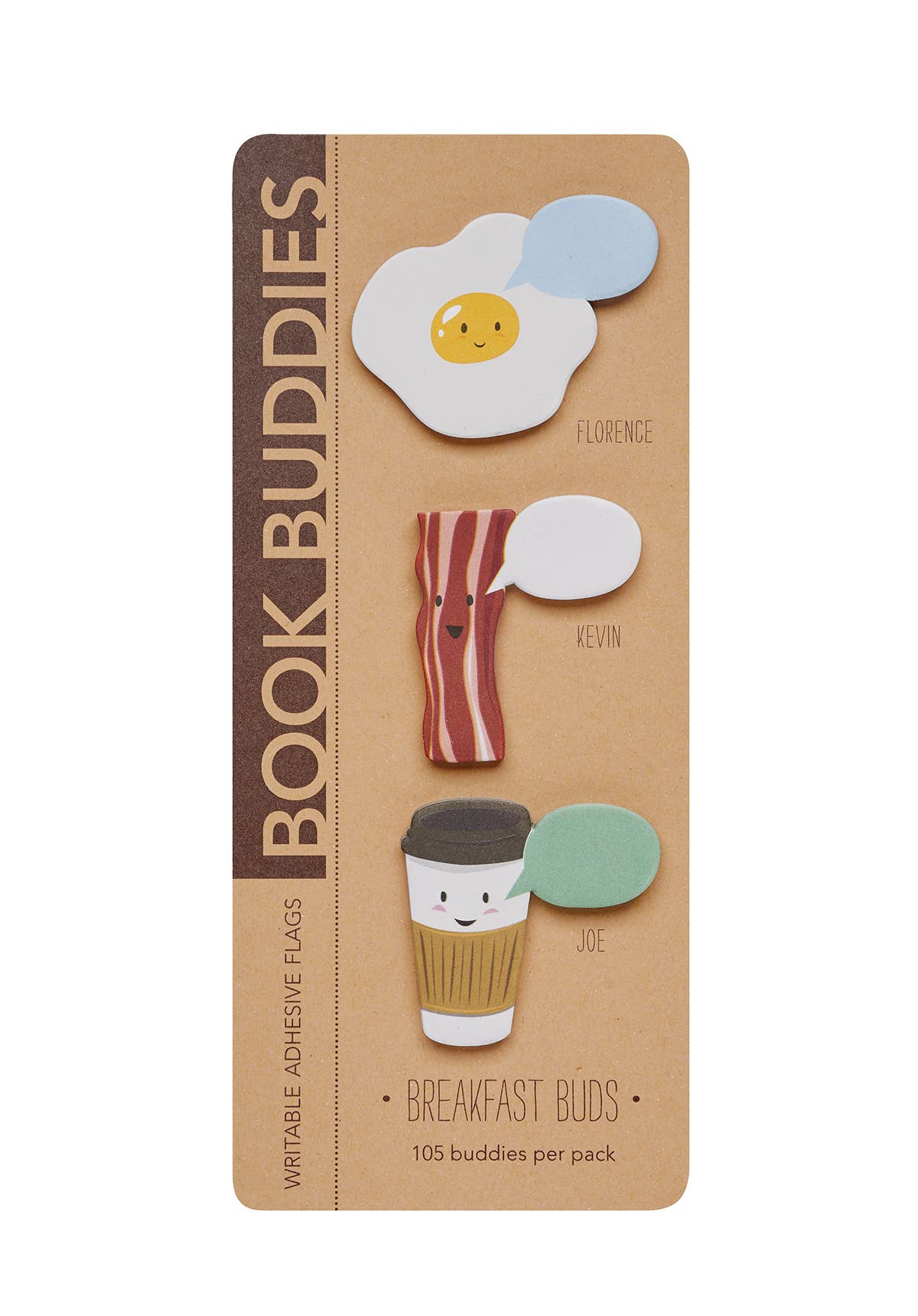 Trio of breakfast book buddy page markers in the shapes of an egg, bacon and coffee cup 