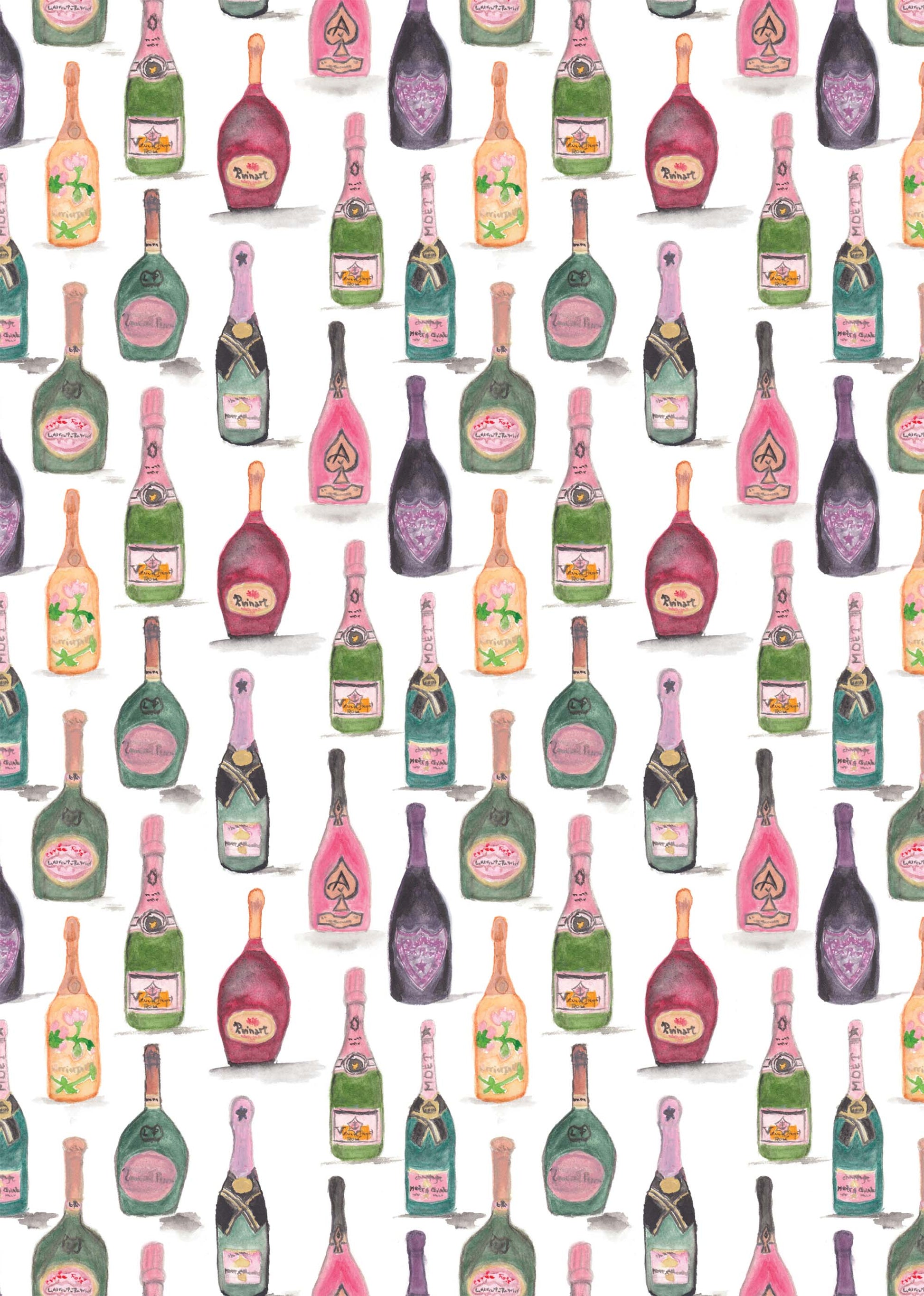 Kitchen towel with different bottles of champagne as the design print 