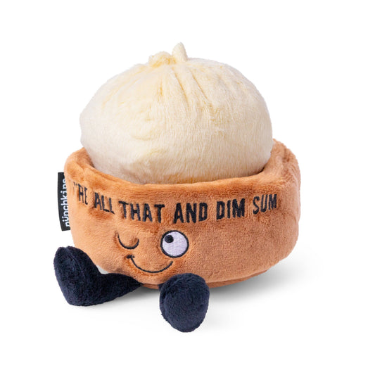 Dim sum in steamer plush toy -- on steamer it reads "You're all that and dim sum" 