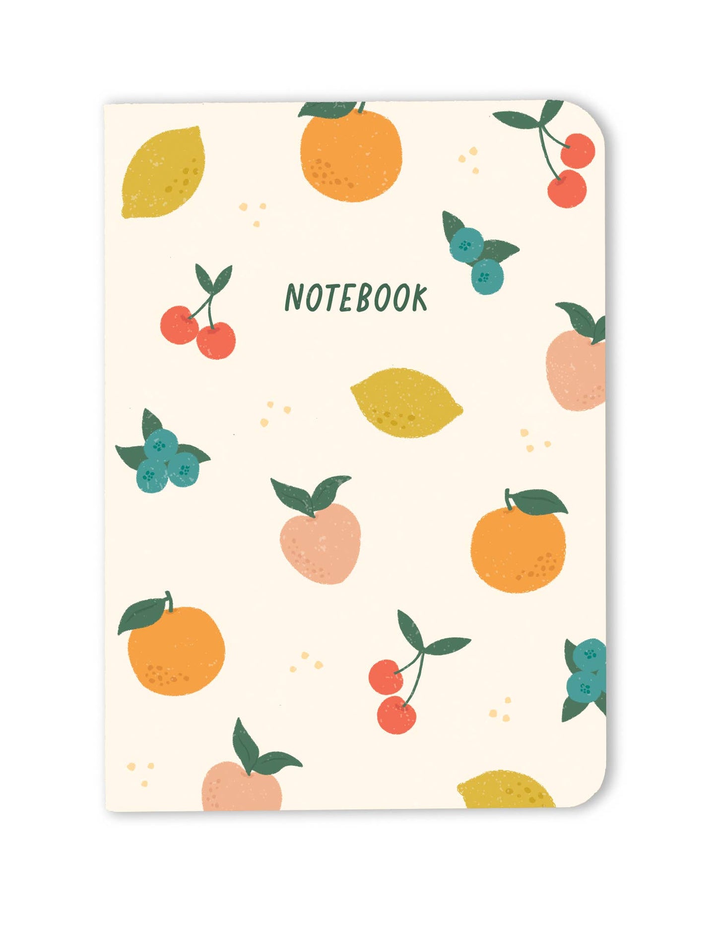 cream colored notebook designed with colorful fruits 