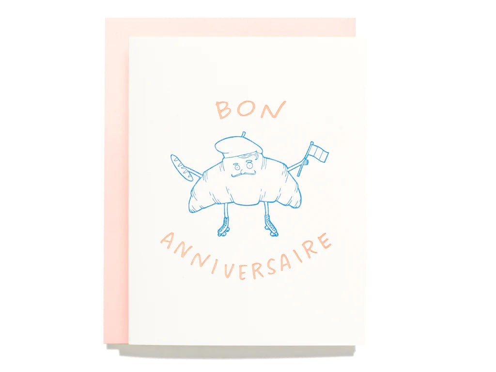 Croissant birthday greeting card that reads "Bon Anniversaire" 