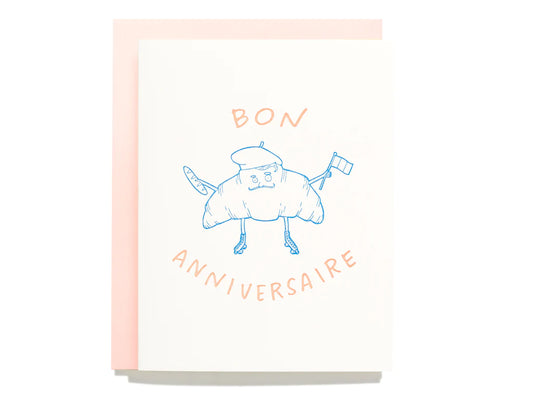 Croissant birthday greeting card that reads "Bon Anniversaire" 