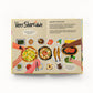 Inside pages of "A Very Asian Guide to Korean Food" -- pages show illustrations of different shareable Korean food items 