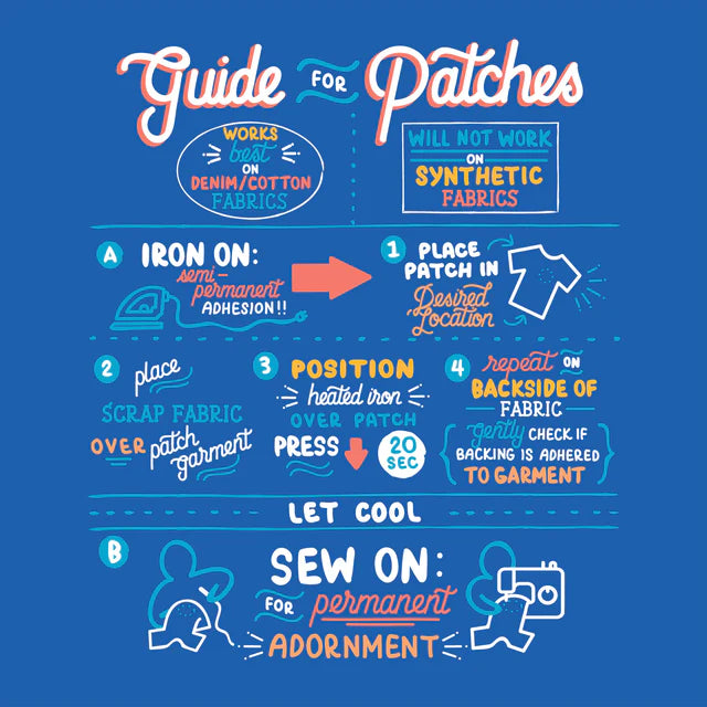 Image that has instructions on how to iron-on the patch