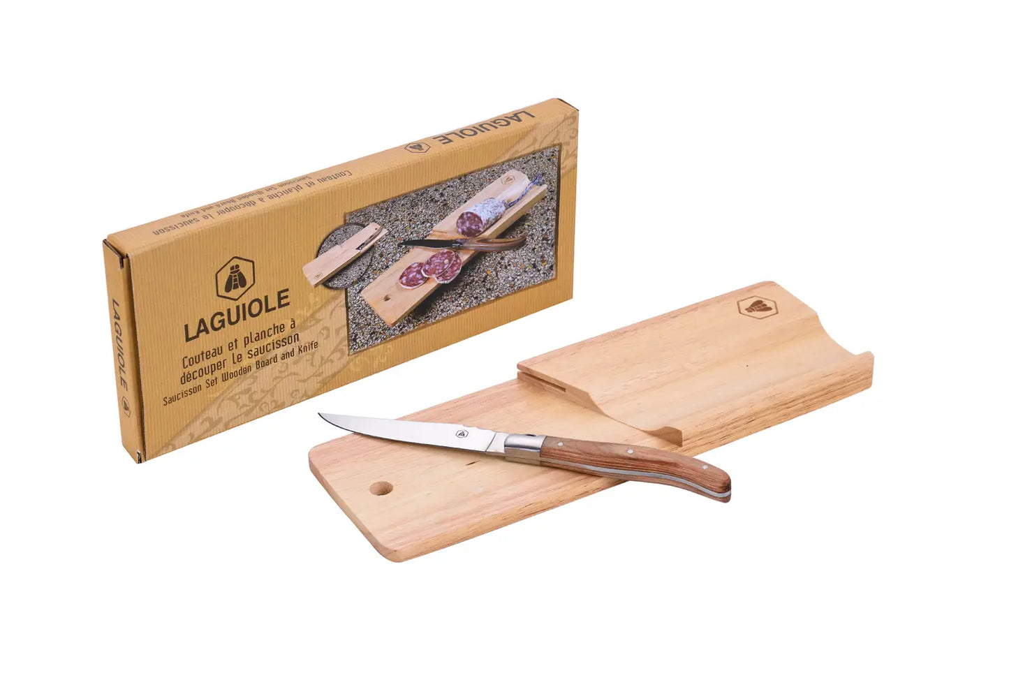 Wooden Board and knife set for saucisson-dry-cured-sausage