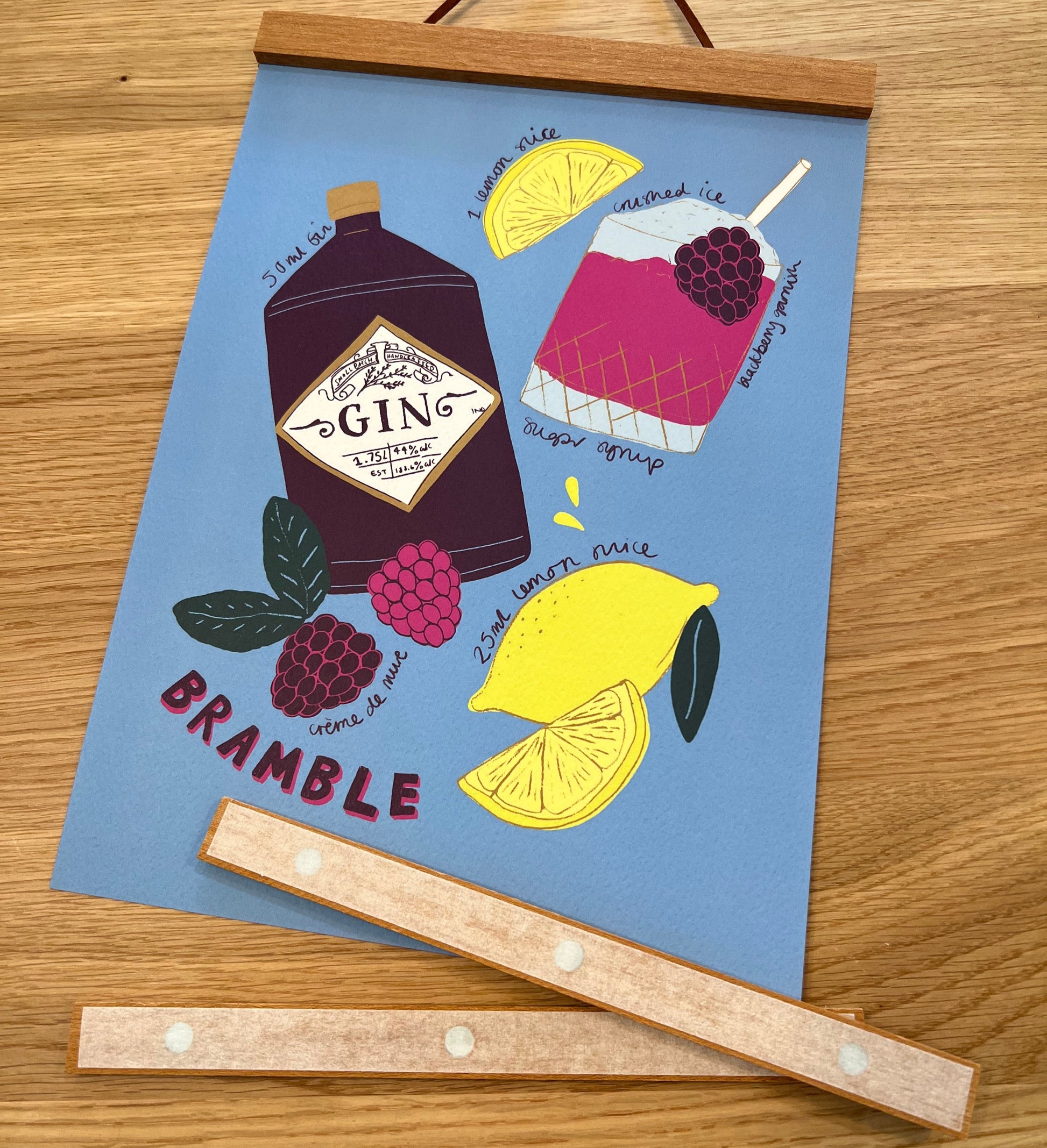 magnetic wooden frame for posters or prints. Has attached looped string for hanging