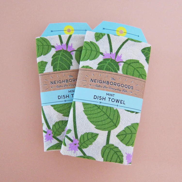 Mint plant dish towel by The Neighborgoods in packaging 