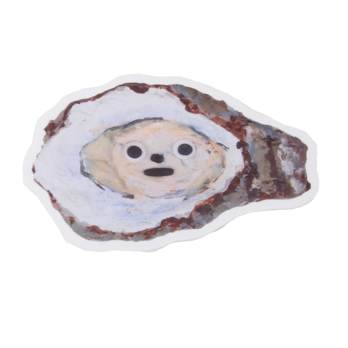 Oyster sticker with a face on it 