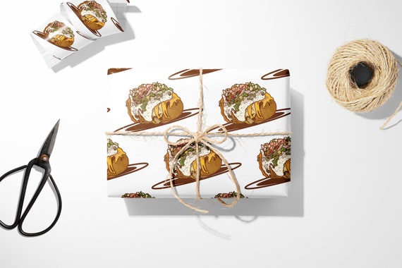 box wrapped in loaded baked potato wrapping paper 