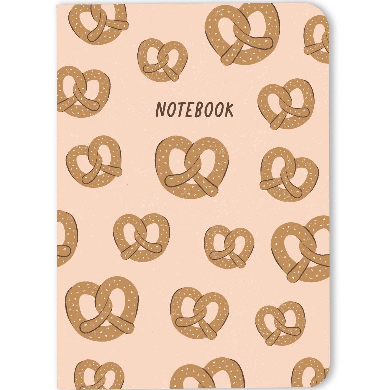 pink, blank pocket notebook designed with pretzels on the front 
