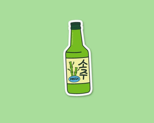 Sticker of a green soju bottle 