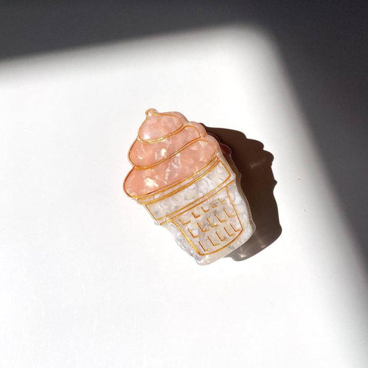 Soft serve ice cream hair claw -- white cup/base with pink soft serve on top
