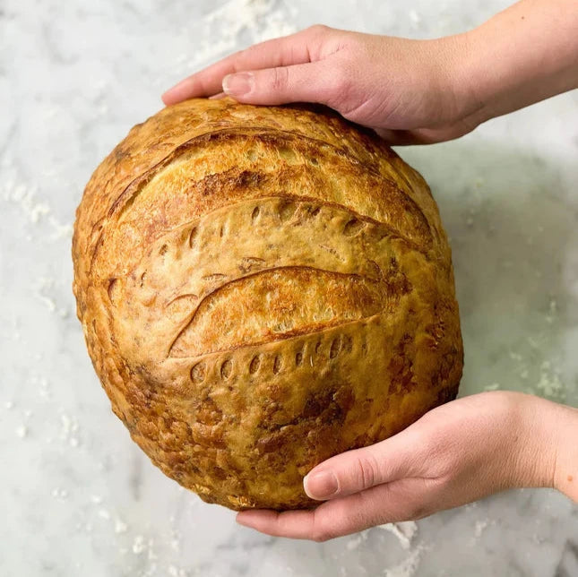 exterior of made sourdough bread 